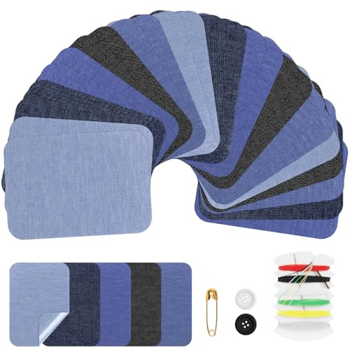AUAUY Patch per Jeans da Stirare, Toppe in Denim Termoadesive per Interni e Esterni, Toppe Applicabili con Ferro da Stiro in 5 Toni di Blu, per Tessuti, Vestiti, Giacche e Camicie (10.7cm x 7.6cm)