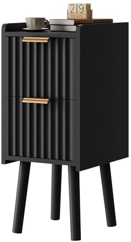 IBUYKE Schmal Nachttisch,Beistelltisch mit Schublade,Schwarz WNS015B | Bedside Table mit 2 Etagen Stauraum,Platzsparend,Sofatisch,Couchtisch für Schlafzimmer, Wohnzimmer