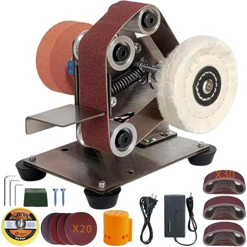 Mini Belt Sander, Electric Small Sander Knife Making Supplies, 7 Adjustable Speed Electric Knife Sharpener, Power Belt Grinder for Woodworking, Metal Working DIY (5'' x 6.8'' x 5.5'')