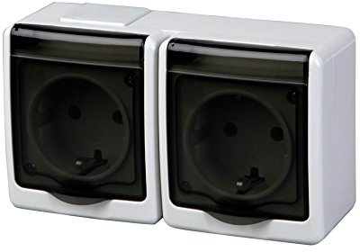 2-Fach Aufputzsteckdose IP44 16A/250V Schuko Aufputz Feuchtraum Steckdose GR/DY