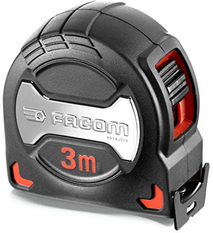 FACOM Cinta Métrica Grip Series 3m, Revestimiento Blando Resistente a Golpes, Cinta de Tereftalato de Polietileno, Gancho de Acero Inoxidable, Durabilidad Incrementada, 897A.319PB