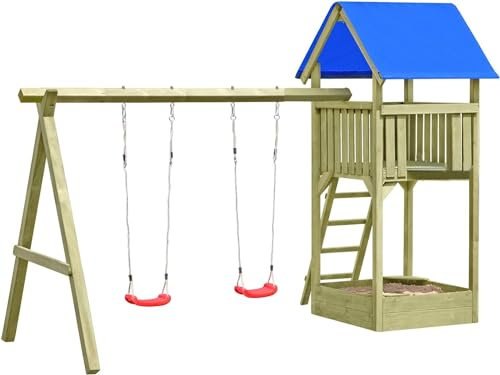 Gartenpirat Spielturm Premium M mit 2X Schaukel Sandkasten aus Holz TÜV geprüft