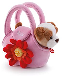 Trudi 29728 Fashion Pets Plüschhund in der Tasche ca. 19 cm, Größe XS, hochwertiges Stofftier Set mit kuscheliger Tragetasche für den Hund, Plüschtier waschbar, Kuscheltier für Kinder, Braun/Rosa
