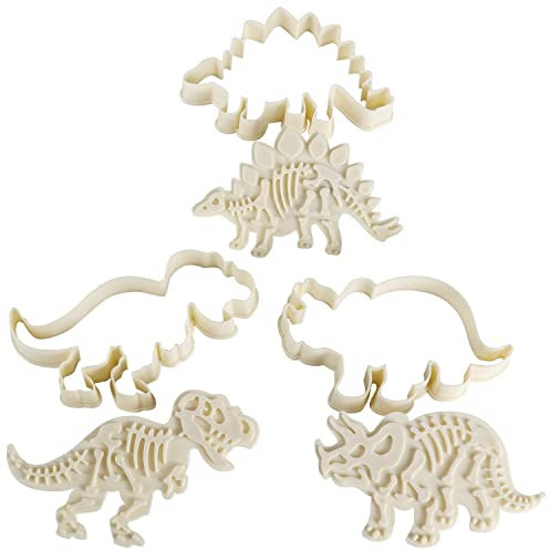 Kurtzy Dinosaurier Skelett Ausstechformen Set (3er Pack) - Weiße Acryl Triceratops, T-Rex und Stegosaurus Ausstecher Set für Kuchen Dekorieren, Gebäck, Fondant, Keksausstecher für Kinder