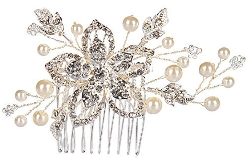 Miya® 1Stück MEGA Glamour Braut Kamm Haarkamm Steckkamm mit wunderschöner Blumen Blüte, verschönert mit Perle und Kristallen, Braut Schmuck Hochzeit Jugendweihe Haarschmuck, Form YY08