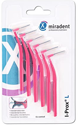 miradent I-Prox® L Interdentalbürste 0,4 mm pink xx-fine 6 St | für eine einfache gründliche Reinigung der Zahnzwischenräume | im Pocketformat | mit hygienische Schutzkappe | ideal für unterwegs