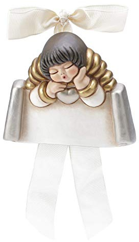 THUN - Angelo Piccolo da Parete con Targetta Personalizzabile - Formella con Fiocco Bianco - Ceramica - Linea I Classici