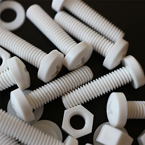 20x White PP Pan Head Plastic Screws & Bolts M5 x 20mm, Nuts & Washers | Lightweight bolts are corrosion-free, non-conductive and non-magnetic, with a cross-head drive