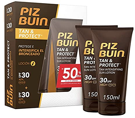 Piz Buin. Tan & Protect. Loción solar intensificadora de bronceado con protector SPF 30, pack de 2 unidades de 150ml c/u