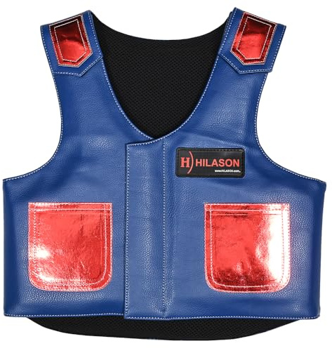HILASON Bull Riding Vest Kids Junior Youth Pro Rodeo Leather Blue/Metallic Red