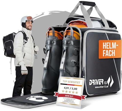 Driver13 ® Mochila para Botas de esquí con Compartimento para Casco + Mochila para Reloj de esquí con Compartimento para Casco para Botas duras + de Snowboard + inliner + Bolsa para Botas Negro-Gris