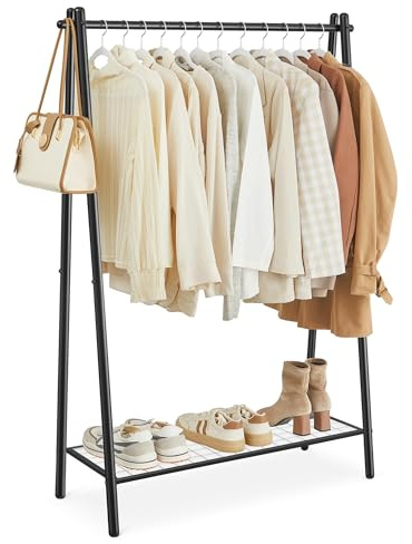 Songmics Klädställ, garderob, garderobsställ, klädhylla, stålram, med stång och hylla, 33,5 x 92,5 x 153 cm, för sovrum, garderob, tvättstuga, mattsvart HSR23BK