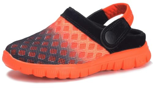 KVbabby Garçons Mules et sabots Chaussons Maille Respirante Pantoufles Jardin Plage Cour Piscine Mule EVA Sabot Chaussure,noir-orange,35 EU