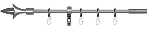 ondeco Tringle à rideaux extensible à 1 voie, pour fenêtre, montage mural, embout Lance, kit complet, tringle télescopique 13/16 mm avec anneaux argentés, 130-240 cm