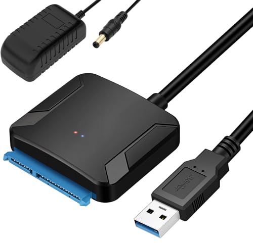 baolongking Adaptateur de disque dur USB 3.0 vers SATA III 5 Gbps, synchronisation de données, convertisseur SATA vers USB pour SSD/HDD de 2,5 pouces et 3,5 pouces avec adaptateur secteur 12 V/2 A,