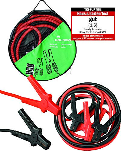 GRUNDIG Automotive Starthilfekabel 4,5m - 35mm²- 480 Ampere 12V / 24V - Vollisolierte Polklemmen - nach DIN 72553 - verwicklungsfreies Überbrückungskabel inkl. Aufbewahrungstasche (35mm²/ 4,5m Länge)