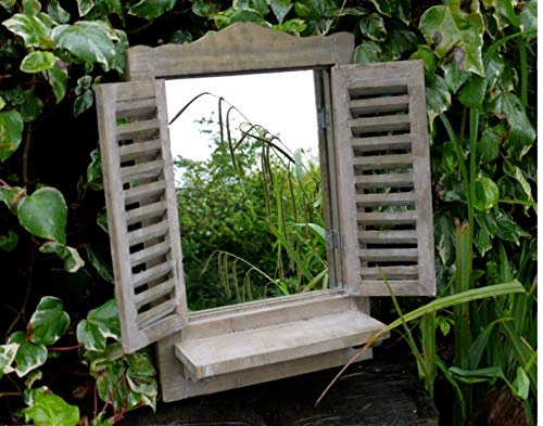 Annibells Rustic Brown Wooden Distressed Garden Mirror with Shutters 4