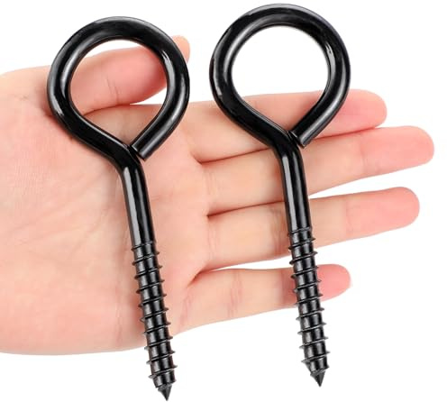 YGAOHF 5 Inch Eye Hooks Screw in Heavy Duty, 500 LBS Capacity, Large Stainless Steel Eye Hooks for Hanging, Black Eye Bolts for Indoor & Outdoor Heavy-Duty Applications