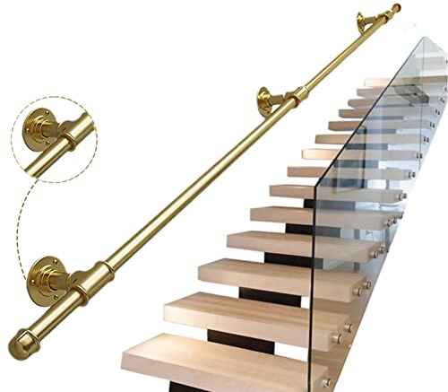 Pasamanos de barandilla de escaleras doradas - Kit completo, Pasamanos de escaleras para interiores y exteriores Barandilla de barra de apoyo, Pasamanos de pasillo de baño Pasamanos con soportes de pa
