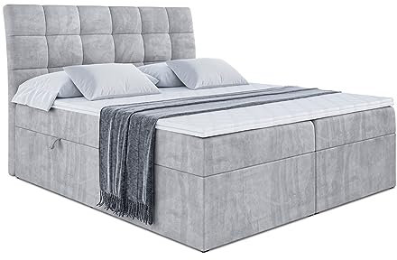 ALTDECOR Boxspringbett mit Matratze und Lattenrost, Boxbett, Topper, Polsterbett mit Bettkasten, Bett mit Stauraum H4-Matratze, Doppelbett, Springboxbett - BRUGO - 120x200 - Grau Monolith