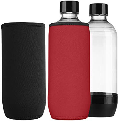 kwmobile 2X Rafraîchisseur Bouteilles Compatible avec Soda Stream Duo/Terra - Refroidisseurs en néoprène - pour Carafe de 0,615L - Noir-Rouge