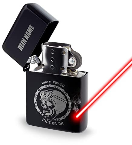 PR Print Royal Benzin-Feuerzeug selbst gestalten - mit Name gravieren - Biker Power - Sturmfeuerzeug mit Gravur, Benzin nachfüllbar I Personalisiertes Geschenk, Schwarz