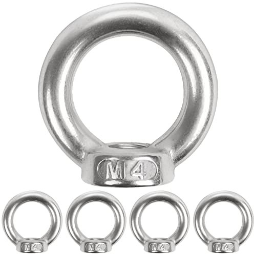 5 dadi ad anello M4, Leryati 304 in acciaio inox filettato, dadi ad anello, dadi ad anello, viti ad anello per fissare ornamenti sospesi, vasi di fiori, supporto per altalena, ecc.