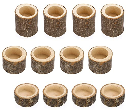 SUMTree 12 Stück Kerzenhalter aus Holz, Votivkerzenhalter, Dekoration für Haus, Tisch, Hochzeit (Höhe 2,5 cm + 4 cm + 7 cm)