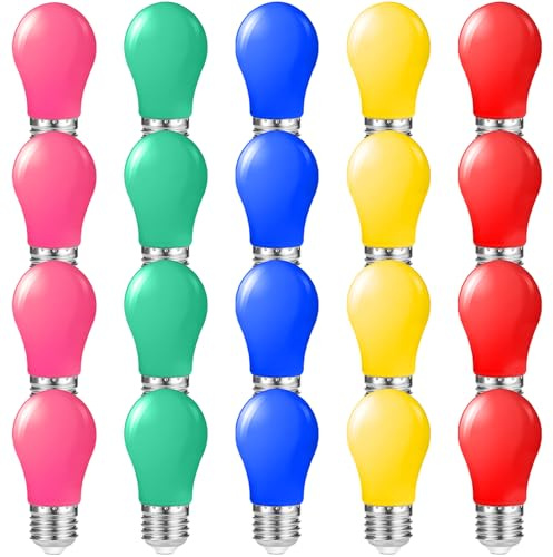 Suncan 20er Set E27 LED Leuchtmittel Birnenform 1W, bunte Glühbirnen in Rot, Gelb, Grün, Blau, Rosa für Party, AC 230V