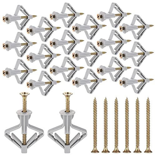 Huiguli 100 Pcs Plasterboard Rawl Plugs (50 Wall & 50 Screws), Heavy Duty Fixings, Sturdy with Cold-Rolled Steel Screws, Hollow TV Bracket 36 x 13mm