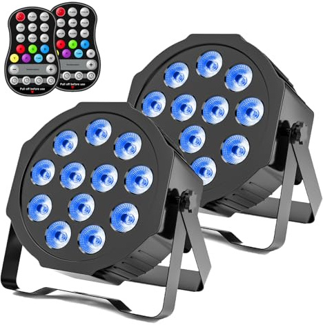 ZonQoonz 2 PCS RGBW Akku Bühnenlicht, 24W Wiederaufladbare Par Licht mit Funktion Timer und 7 Beleuchtung Modi, 8CH Akku Strahler Outdoor für Hochzeit Bar DJ Show Disco