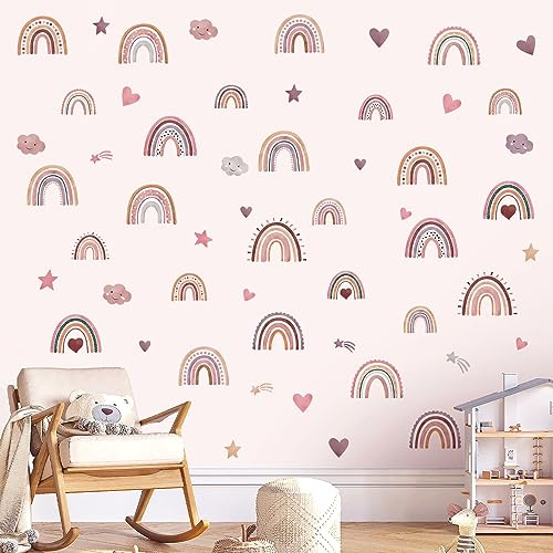 decalmile Pegatinas de Pared Arcoíris Boho Vinilos Decorativos Arco Iris Nube Boho Adhesivos Pared Habitación Infantiles Niños Bebés
