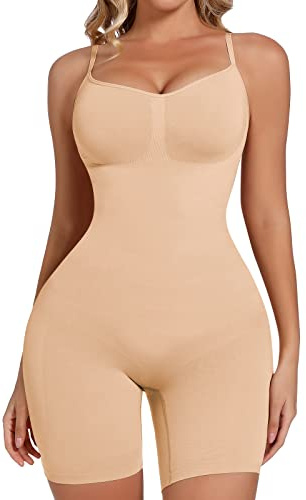Joyshaper Body Sculptant Femme Gaine Amincissante Ventre Plat Gainant Minceur Bodysuit Body Gaina Push Up avec Cretelles Réglables Shapewear, Beige, M