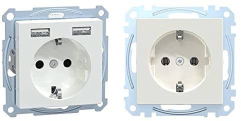 Merten Steckdose mit USB Anschluss Typ A+A System M Aktivweiß,Schuko USB Steckdose Unterputz & MEG2301-0319 Merten SCHUKO-Steckdose, Steckklemmen, polarweiß glänzend, System M Merten