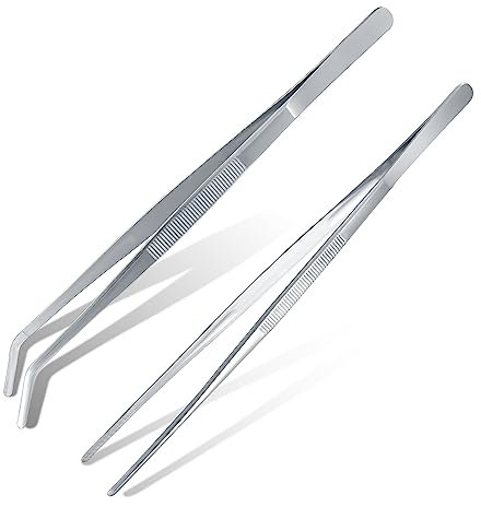 2 Stk Küchenpinzette, 30cm Kochpinzette, Grillpinzette Edelstahl, Gebogene Pinzette, Bratzange Fleischzange, Fleischpinzette zum Grillen, Backen, Servieren, Küchenzangen, Küchenwerkzeuge