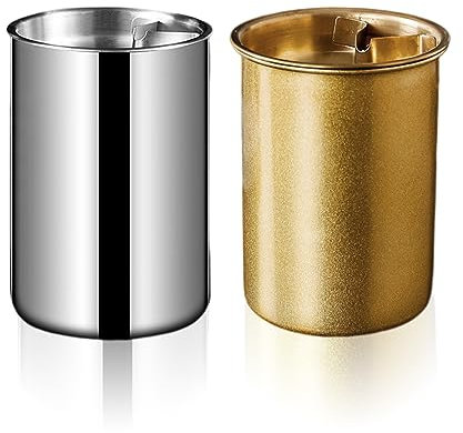 2PCS Aschenbecher Edelstahl für Draussen,Zodors Metall Geruchsdichter Aschenbecher Winddicht Tragbar für Windaschenbecher Garten und Balkon Auto Garten Büro Haushalt