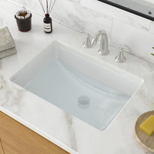 GhomeG Unterbau-Waschbecken, rechteckig, 53,3 x 38,1 cm, weiß, rechteckig, Porzellan-Keramikgefäß, Waschbecken mit Überlauf, unter der Theke, Waschtisch