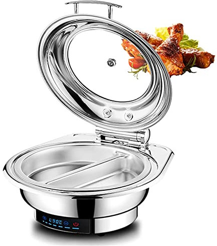 Chafing Dish eléctrico, calentador de buffet eléctrico de acero inoxidable de 6 l, calentador de alimentos comercial con tapa enrollable y temperatura de pantalla digital, para Party Kitchen Hotel,B