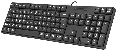 Teclado de Computadora con Letra Grande, Fácil de Ver, 104 Teclas, Teclado con Cable de Caracteres Grandes en Negrita para Personas Mayores, Escritura Fácil, para Computadora