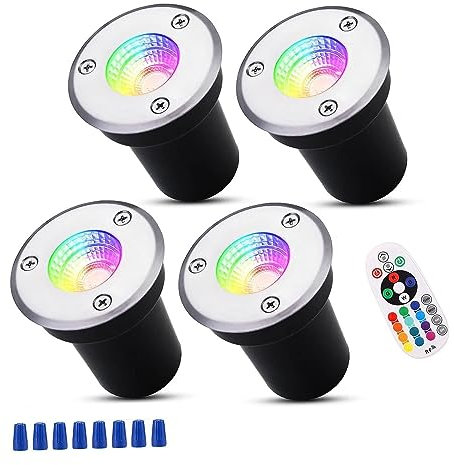 4PCS Faretti LED Esterno - Faretto Luce Da Pavimento, Faretto Da Incasso A Terra 3W RGB LED, 12V-24V Luci Spot A Terra, Lampada Da Terra Da Incasso Per Giardino IP65, Faretto A Luce Led ( Color : RGB