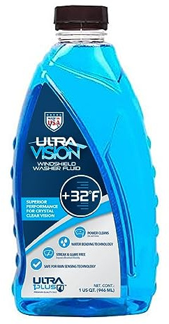 ULTRA 1PLUS Windshield Washer Fluid - Advanced Formula for Car Windshield Wiper Fluid Crystal-Clear Vision in Weather Conditions +32F - All Weather - Bug Remover - 1 US Quart