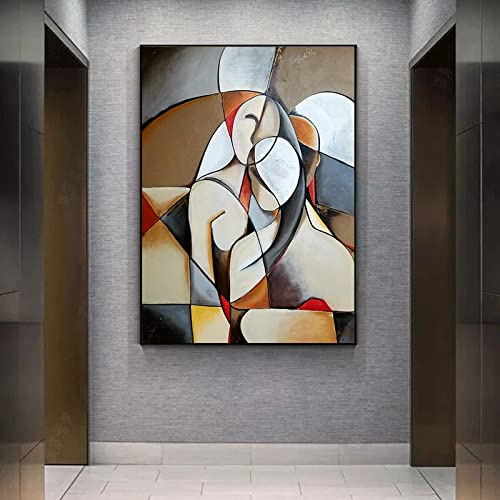 Picasso Famoso salón decoración de pared grande decoración de pared obras de arte abstracto mujer soñadora lienzo pinturas vintage cuadro de pared 17.7 x 31.5 in con marco negro