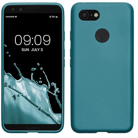 kwmobile Case Compatible with Google Pixel 3 Case - Soft Slim Metallic TPU Silicone Cover - Metallic Caribbean Blue