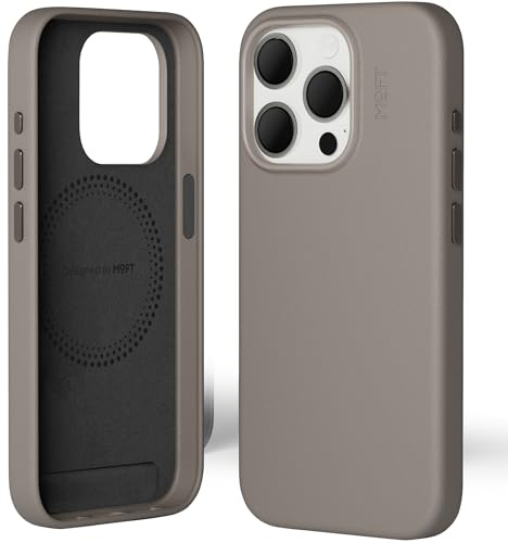 MOFT Magnetische Hülle für iPhone 15 Pro Kompatibel mit MagSafe, MOVAS Vegane Lederhülle, Weiches Berührungsgefühl, Farbbeständigkeit, Kratz- & Schmutzabweisend, Leicht zu Reinigen, Taupe