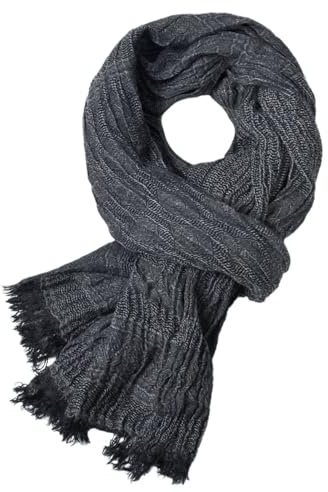 YUKORT Winter-Strickschal FüR MäNner Winter Schal Männer Warme Weiche Quaste Casual Baumwolle Leinen Crinkle Männer Schals Schal Mann Schals Schal Herren (Color : Black)
