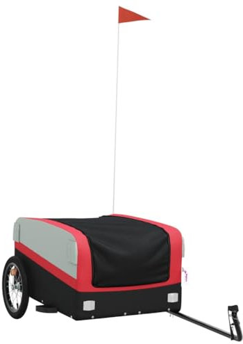 vidaXL Lastenanhänger, Anhänger für Fahrrad, Fahrradanhänger mit Deichsel Sicherheitsflagge, Transportanhänger, Schwarz Rot 45kg Eisen