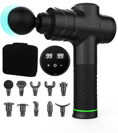 Massage Gun Deep Tissue, 99-Speed Percussion Massager with 10 Heads, 3600 Percussion/min, 2500mAh Battery, Quiet Cordless Muscle Massager with LCD for Athletes, Pain Relief, Men, Gift for Dad