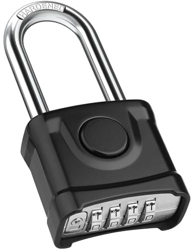 Long Shackle Heavy Duty Outdoor Padlock, One-Key Unlocking, Diyife 4 Digit Combination Padlock with Anti-Pick 8mm Shackle, Anti-Error Design Suitable for Garage, Gate, Garden, Fence