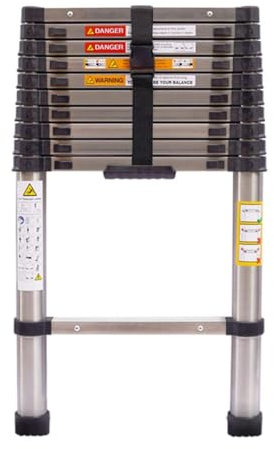 UTTAM Stainless Steel Telescopic Ladder: Extendable, Portable, Sturdy, Multi-Purpose, EN131 & CE Certified for Versatile Home Maintenance (2.6M/8.5FT Straight)