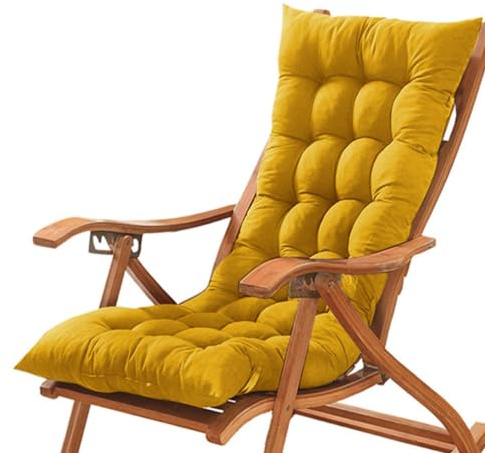 GGoty Coussin de chaise de bureau épais à dossier bas avec attaches, coussin de chaise avec dossier pour maison, jardin, chaises longues, fauteuil inclinable (120 x 50 cm, jaune)